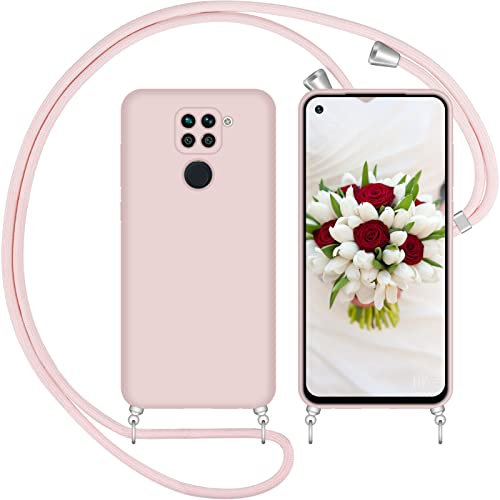 Nupcknn Funda Silicona con Cuerda para Xiaomi Redmi Note 9, Carcasa Suave Silicona Case con Correa Colgante Ajustable Collar Correa de Cuello Cadena Cordón 1.5M() (Oro Rosa)