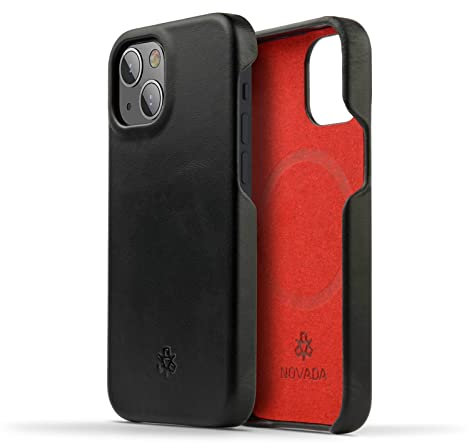NOVADA Genuine Leather Case for iPhone 13 Mini - Compatible with MagSafe - Black