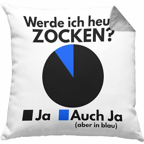 Trendation Lustige Zocker Gamer Kissen mit Füllung 40x40 Geschenk Werde Ich Heute Zocken (Grau)