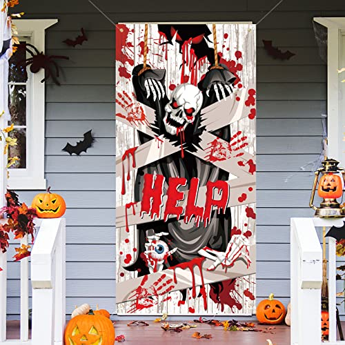 DPKOW Decoración Pancarta Colgante de Fantasma de Halloween Miedo, Esqueleto Huella de Sangre Pancarta de Puerta para Halloween Decoración de Puerta Terror Halloween Casa Embrujada Accesorios