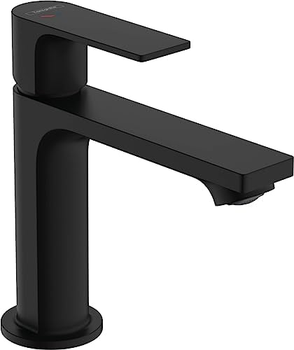 hansgrohe Rebris E - Waschtischarmatur ohne Ablauf, energiesparend (CoolStart), Wasserhahn Bad mit Auslauf Höhe 109 mm, Mischbatterie Waschbecken wassersparend (EcoSmart), Mattschwarz, 72560670