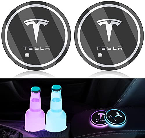 2 Packs Car Led Cup Holder Lights for Tesla Model 3/Y/S/X - 7 Colors Car Coasters Cup Mats & Pads,Car LED Interior Atmosphere Lights