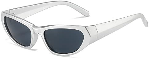 Ggpyyon Vintage Wrap Around Sunglasses Y2K Futuristische Sonnenbrille Herren Damen Fahrradbrille Sportbrille Silver Mirrored(B7 Silber Grau)