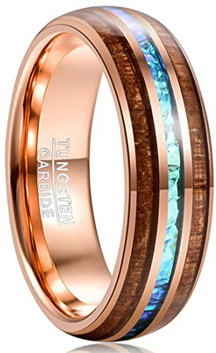 GALANI Ring Herren 8mm Roségold Wolframkarbid Koa Holz Ring mit Opal Freundschaftsring Partnerring Geeignet für Verlobung Heirat Jahrestag Schmuck für Täglichen Gebrauch Größe 70(22.3)