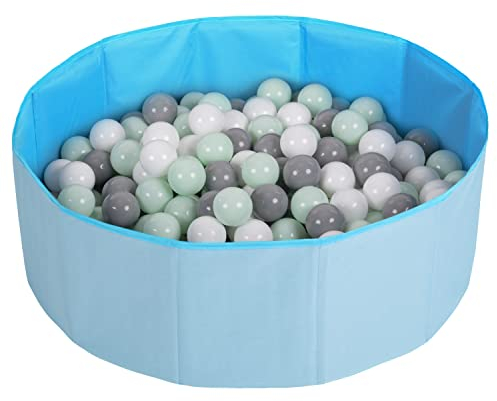 Selonis Piscina Plegable Con Bolas Coloridas De 100 Bolas, Azul:Blanco/Gris/Menta