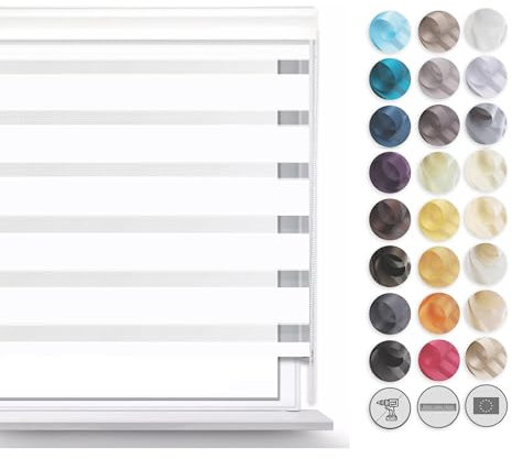 Premium Rollos für Fenster Ohne Bohren I Doppelrollo Klemmfix Ohne Bohren I Fenster Rollos für Innen I Rollo 125x120cm - Weiß