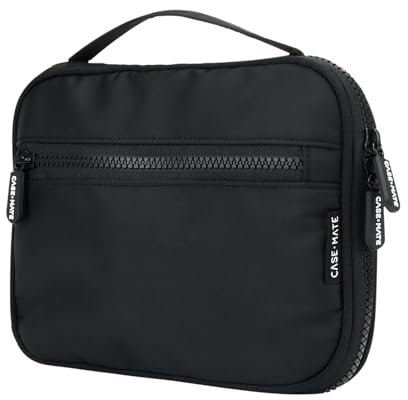 Case-Mate Tech Case - Portable Travel Organizer with Multiple Storage Mesh Pockets for Cable, Cord, Charger, Power Bank, Airpods - Unisex Black Solid Travel Pouch