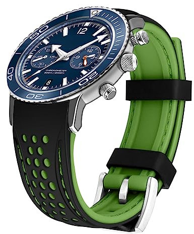 Kai Tian Langlebiges zweifarbiges Silikon gebogene Enden 22mm Racing Sport Kautschuk Uhrenarmband Armband Schwarze(Armee Grün Stich) für Männer Frauen