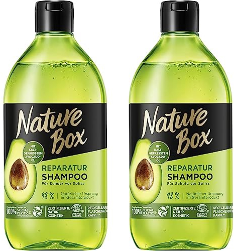 Nature Box Shampoo vegan mit Avocado-Öl gegen Spliss, 2er Pack (1 x 385ml)