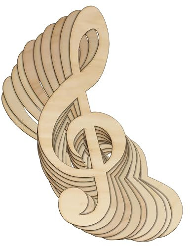 10 x Notenschlüssel aus Holz in G-Form, 3 mm, Unterhaltung (12 x 4,8 cm, ohne Loch)