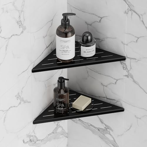 Neodrain Lot de 2 étagères d'angle de douche en acier inoxydable - Pour salle de bain - Noir