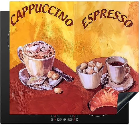 KitchenYeah© Protection Pour Plaque Induction 60x52 cm Plaque de Deco Cuisine Protégé Cache De Cuisson Vitroceramique Cappuccino - Espresso - Café - Vendanges - 60x52 cm