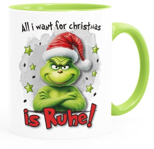MoonWorks® Kaffee-Tasse Grinch Geschenk für Weihnachtsmuffel Ich hasse Menschen Weihnachtstasse lustig Ruhe weiss-innen-hellgruen standard