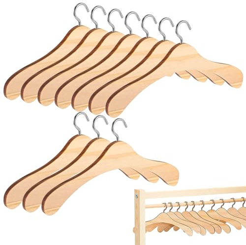 SUNOYA Baby Kleiderbügel aus Holz, 10 Stück 15cm Holzpuppen Kleiderbügel, Puppenkleiderbügel, Kleiderbügel für Puppen, Baby Puppenzubehör Kinderkleiderbügel Kleiderschränke für Kleidung Hosen