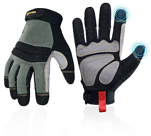 KAYGO Mechanische Arbeitshandschuhe für Herren Touchscreen 1 Paar, KG125MB | Abriebfeste Griff Mechanikerhandschuhe mit Kunstleder Handflächenschutz, für DIY Baustelle Gartenarbeit (Schwarz, XXL, Gr11)