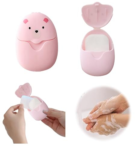 Fychuo Travel Soap Sheets Portable Soap Flakes Box Backpacking Essentials Disposable Travel Wash Hand Foaming Soap On The Go Camping Accessories Hiking Cleaning Products Pink