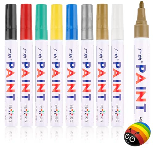 Deepton 8 Permanent Marker Stifte, 8 Farben Bunt Lackstift Stifte, Wasserfest Schnell Trocknend Glasstift Steine Bemalen, Permanentmarker Set für Kunststoff, Karton, Holz, Metall, Leinwand