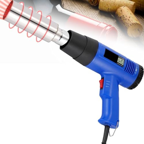 SYTEH PVC Wine Capsule Heat Shrinker Gun, 1600W 50mm Wine Bottle Wrap Sealing Machine, LCD Display & 40-600℃ Temperature Control, Two Speeds, for PVC PP POF Wine Capsules Wrapping