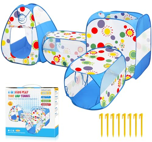 MAIKEHIGH Tunel de Juego Infantil 4 en 1, Pop Up Tienda Campaña Plegable Piscina Bolas Bebe Parque Exterior Interior Jardín Juguetes Niños Niñas Regalos