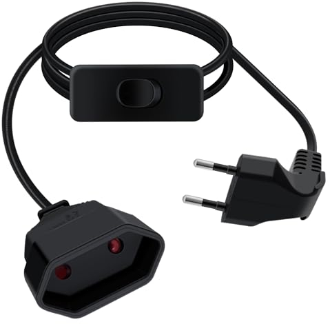 HuaLiSiJi Prolunga Europeo con Interruttore 2.5A 250V Prolunghe Elettriche Europeo Cavo Prolunga Europeo Corta, per Elettrodomestici, Lampada, Spina di Ricarica, TV, PC Ecc (Nero, 1m)