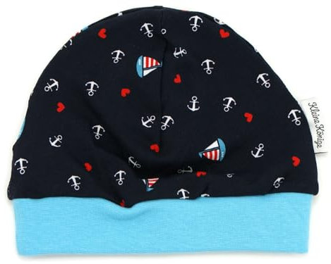 Kleine Könige Mütze Baby Jungen Beanie · Modell Anker Segelboot Segelliebe blau, türkis · Ökotex 100 Zertifiziert · Größe 122/128
