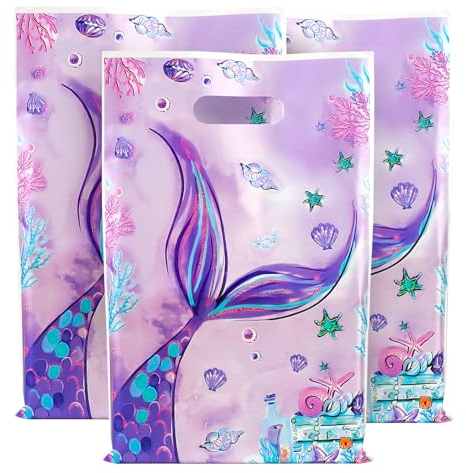 BETESSIN Geschenktüten Kindergeburtstag Mädchen - 30 Stück Meerjungfrau Partytüten - Mitgebsel Tüten Geburtstag - Gastgeschenke für Kindergeburtstage und Meerjungfrau Partys - 25x17cm
