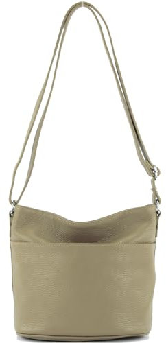 modamoda de T198 kleine Damen Leder Umhängetasche Schultertasche handmade in Italy, Farbe:Graubeige