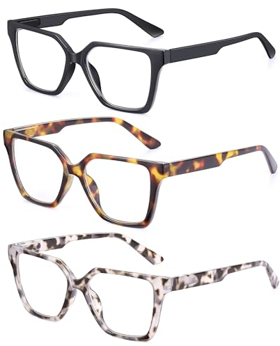 JM Lot de 3 Montures de Lunettes Carrées, Lecteur d'ordinateur Bloquant la Lumière Bleue pour Femme Homme +3.5