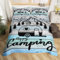 Loussiesd Camper Bettwäsche Set Happy Camping Bettwäsche 155x220cm Wohnmobil Auto RV Camping Bettbezug Holz Korn Blau Dekor Bettwäsche für Mädchen Jungen Kinder Rustikaler Bauernhaus-Stil Bettbezug