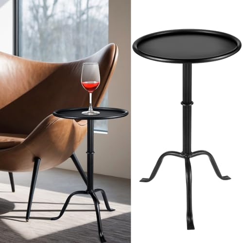 RattanView 1 Pcs Metal Martini Table Black Small Round Drink Table12.5 x 12.5 x 27.75 Inches Pedestal Iron Side Tables for Small Spaces Bedroom Living Room