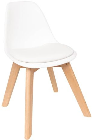 Atmosphera Créateur d'Intérieur - Chaise Enfant Baya Blanc - Plastique et Hêtre - Salle à Manger, Chambre, Bureau, Salon - Confortable Coussin Intégré