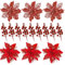 Famibay 24 Stück Weihnachten Glitzer Weihnachtssern Blumen Künstliche Weihnachtsblumen und Rote Beeren Zweige Weihnachten Kunstblumen für Weihnachtsbaum Girlande Kranz Deko