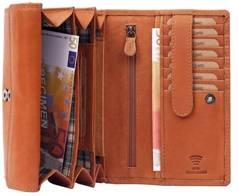 Benthill Damen Geldbörse Echt Leder - XL Portemonnaie mit RFID Schutz - Vintage Portmonee mit viel Platz - Echtleder Damenbörse inkl. Geschenkbox, Farbe:Braun