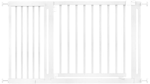 Safetots Naturholz Elegance Treppenschutzgitter, Weiß, 135cm - 143cm, Druckmontage Sicherheitsgitter, 73cm Extra Breite Türöffnung, Extra Breites Gitter für Treppen, Flure und Türen