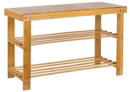 HUOLE Banc à Chaussures en Bambou à 3 Niveaux pour entrée, Banc Étagère à Chaussures en Bambou (Charge admissible: 120 kg) Idéal pour l’entrée, Salle de Bain, Salon, 1pc