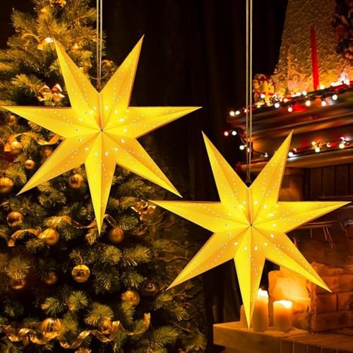 Funmo Weihnachten Papierstern Lampenschirm, Papier Stern Dekoration, Faltsterne Weiß Papierstern Beleuchtet, Deckenlampenschirm, Hängeornament für Weihnachten, Party, Heimdekoration (Big)