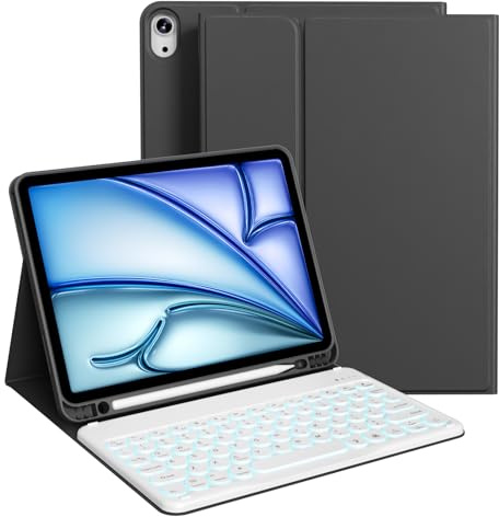 KVTVOU Tastatur Hülle für iPad Air 11 Zoll 2026/2025/2024, für iPad Air 5./4. Generation 2022/2020 10,9 Zoll, Bluetooth-Tastatur mit 7-Farbiger Hintergrundbeleuchtung (RGB), QWERTZ Layout, Schwarz