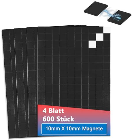 600 Stück Magnete zum Kleben, 10x10mm Magnetplättchen selbstklebend, Magnet Klebepads Stark, Klebemagnete Selbstklebend für Basteln, Kühlschränke, Whiteboards, Pinnen Sie das Foto & mehr