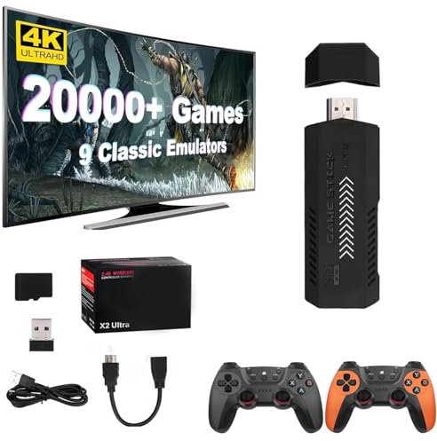Wireless Retro Game Console, 4k Hdmi Output Retro Game Stick with Built-in 9 Emulators, 58,400 Games, 2.4GHz Wireless Controller, Plug and Retro Play Video Games for TV