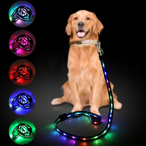 Aisuowa LED Hundeleine für Hunde, 12 Beleuchtungsmodi Reflektierend Leine Hund, 1,5 m, USB Aufladbar Leuchtend Wasserdicht Hundeleinen, Geeignet für Große, Mittelgroße und Kleine Haustiere Licht