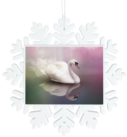 Weißer Schwan, Weihnachtsdekoration, Weihnachtsbaumschmuck, bedruckt, Schneeflocke, Hängeornament für Zuhause, Party-Dekoration