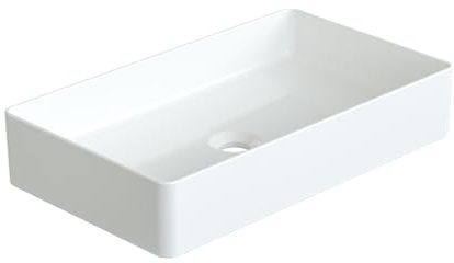 YAKE Aufsatzbecken Keramik Aufsatzwaschbecken 60,5x 34,5x 11,5cm rechteckig Bad Waschplatz Waschbecken Handwaschbecken klein Gäste wc weiß Design ohne Wasserhahnloch und Überlauf