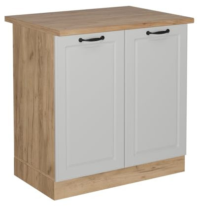 Vicco Spülenunterschrank R-Line, Küchenunterschrank für die Spüle, Weiß Landhaus, 80 cm, AP Eiche
