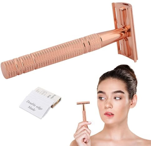 Rasierhobel Damen, Rasiermesser Mit 5 Wechselklinge, Classic Double Edge Rasierer In Roségold Mit 5 Klingen, Geschenke Für Manuelle Reinigung Und Pflege Von Rasiermessern Für Freunde Und Familie