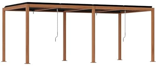 Outsunny Pergola bioclimatique 3 x 6 m, pergola Jardin extérieur avec persiennes manivelle Toit réglable en Aluminium et Crochets, tonnelle de Jardin, terrasse, Patio, Bois Naturel