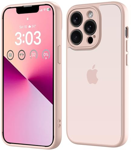 ORDA Matt Hülle für iPhone 13 Pro Max 6,7 Zoll, Vollständiger Kameraschutz Stoßfest Kratzfest Transluzente Schutzhülle, Anti-Fingerabdruck Durchscheinende Rückseite Schutzhülle (Rosa)