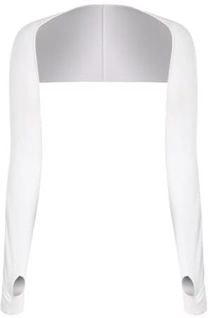 GXGM Cache Epaule Femme,Boléro de Protection UV,Bolero en Soie Glacée Manchettes,Manchette de Bras Anti-UV,avec Trous Pour Les Doigts,Pour le Golf,le Cyclisme,la course à Pied - Blanc