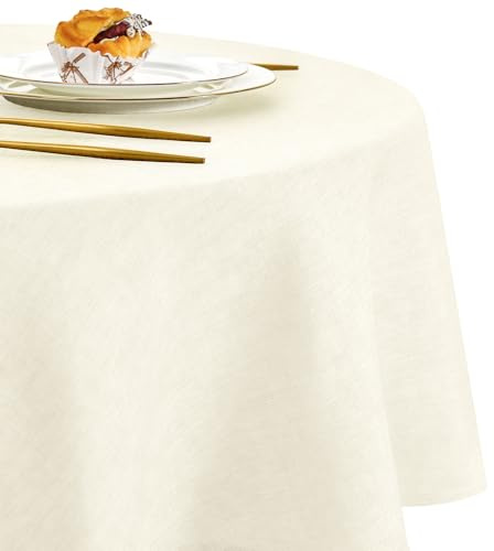 DWCN Champagner Tischdecke Rund 160cm Tischdecke Outdoor Wetterfest | Leinenoptik Abwaschbar Tischtuch für Esszimmer, Garten, Party, Hochzeiten, Haushalt Wohnzimmer, Balkon