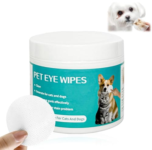 100Pcs Dog Cat Eye Wipes, Pet Tear Stain Remover Wipes, Pet Tear Stain Cleaning Wipes, Pet Cleaning Grooming Deodorizing Wipes, Biodegradable Tear Stain Remover for Dogs Cats Eyes for Discharge