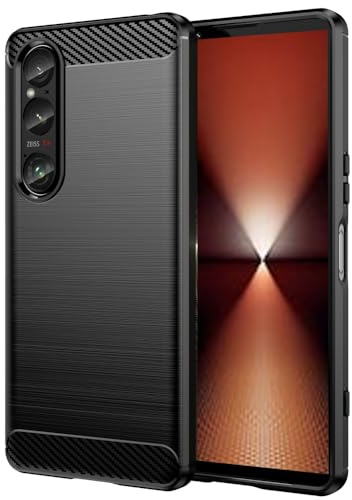 Folmecket Sony Xperia 1 VI Case, Carbon Fiber Scratch Resistant,Shock Absorption Soft TPU Rubber Protective Cell Phone Cover for Sony Xperia 1 VI 6.5 Black